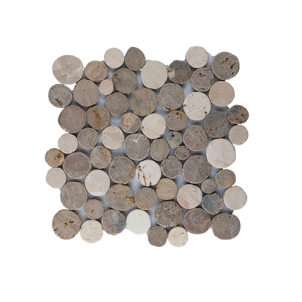Marmer munten mozaïekvloer creme/bruin - Coin