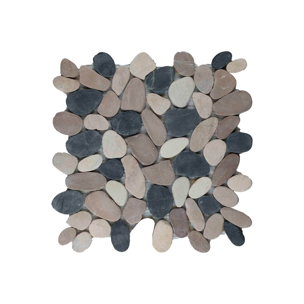 Riverstone pebble flat kiezelvloere mix zwart/creme/bruin