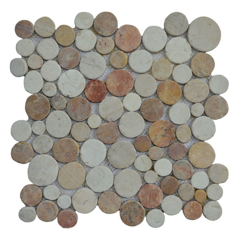 Marmer munten mozaïekvloer terracotta en creme Coin