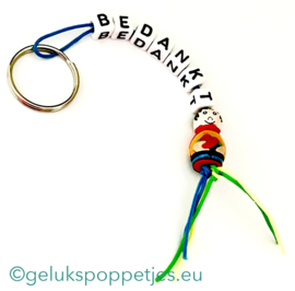 Bedankt sleutelhanger met regenboog gelukspoppetje