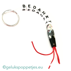 Bedankt sleutelhanger met gelukspoppetje bruidegom