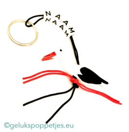 Naam sleutelhanger met ooievaar gelukspoppetje