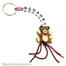 Bedankt sleutelhanger met gelukspoppetje teddybeertje