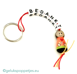 Bedankt sleutelhanger met gelukspoppetje meisje met vlecht