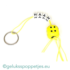 Naam sleutelhanger met geluksdobbelsteen