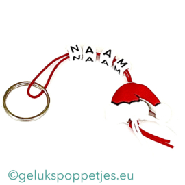 Naam sleutelhanger met kerstmuts gelukhangertje