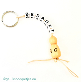 Bedankt sleutelhanger met naturel gelukspoppetje