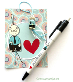 Gelukspoppetjes pen "you are the best" voor vader of opa