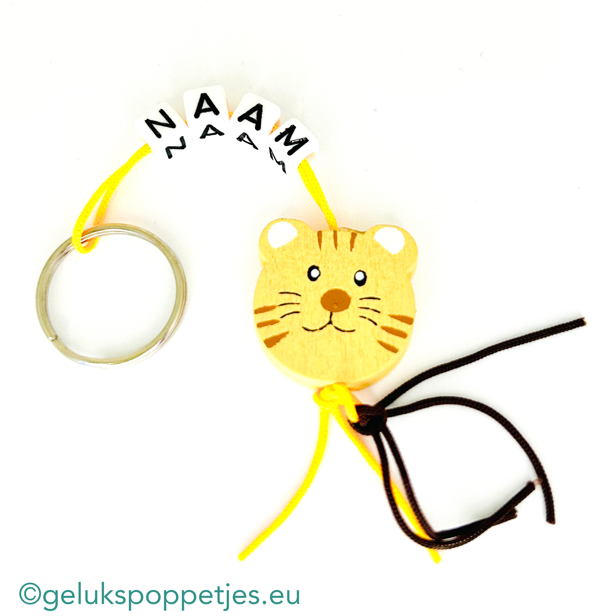 Naam sleutelhanger met gelukspoppetje leeuwtje
