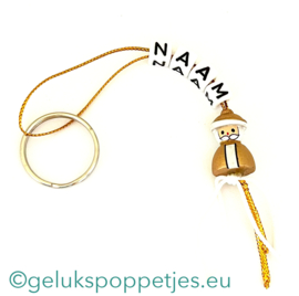 Naam sleutelhanger met goudkleur kerstman gelukspoppetje