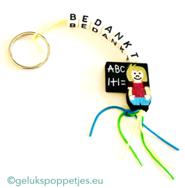 Bedankt gelukspoppetjes sleutelhanger voor juf of meester