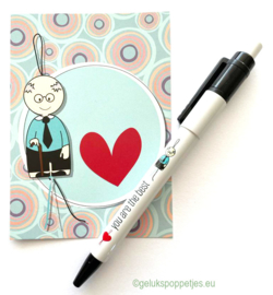 Gelukspoppetjes pen "you are the best" voor vader of opa