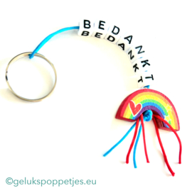 Bedankt sleutelhanger met geluksregenboogje