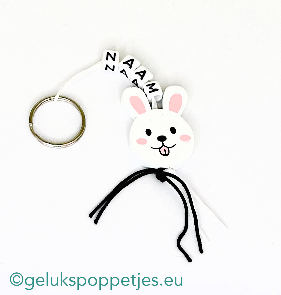 Naam sleutelhanger met gelukskonijntje