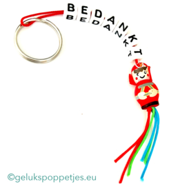 Bedankt sleutelhanger met gelukspoppetje brandweermannetje