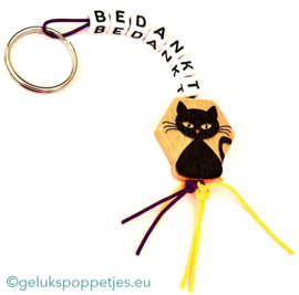 Bedankt sleutelhanger met gelukskatje