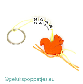 Naam sleutelhanger met eekhoorn gelukspoppetje