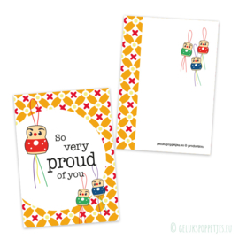 "So very proud of you" gelukspoppetjes kaartje