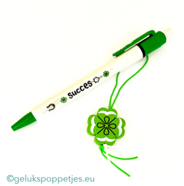 Succes cadeautje met gelukspen en klavertje vier