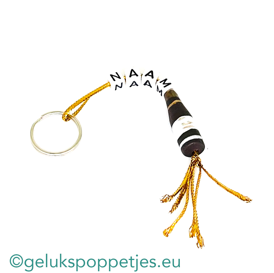 Naam sleutelhanger met geluks wijnflesje