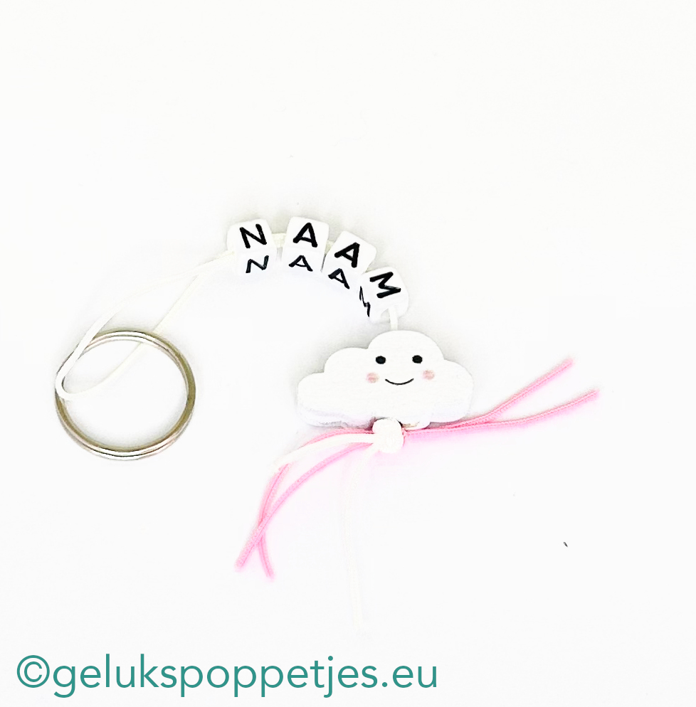 Naam sleutelhanger met roze gelukswolkje