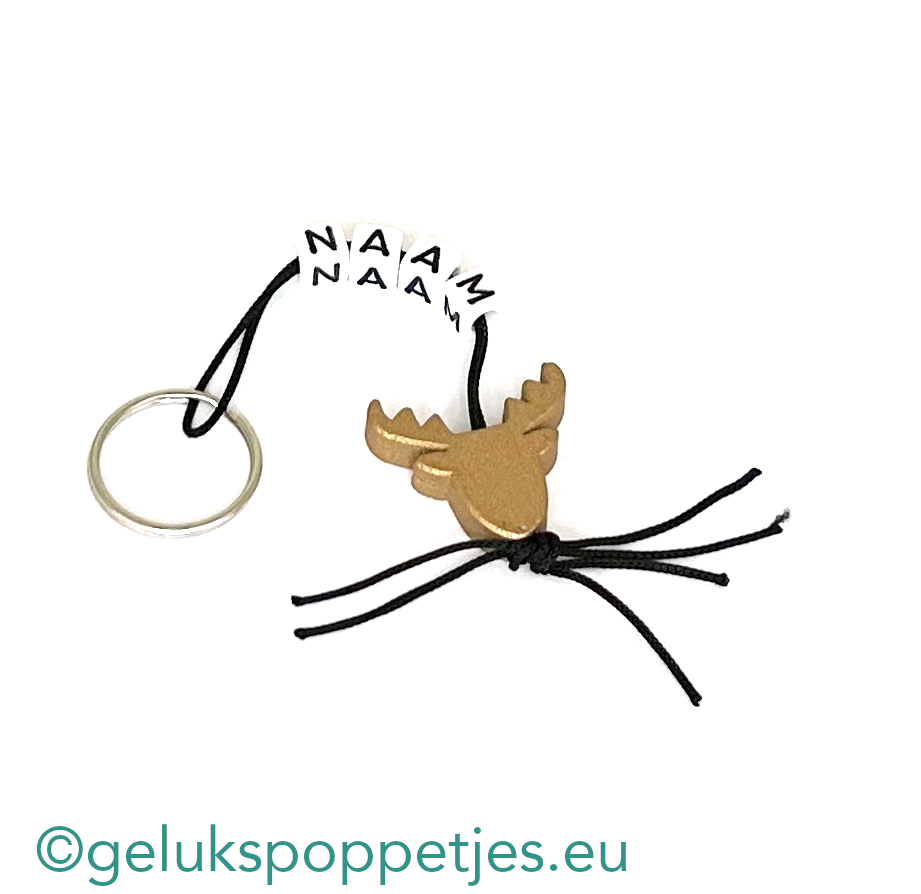Naam sleutelhanger met goudkleur plat rendier gelukshangertje