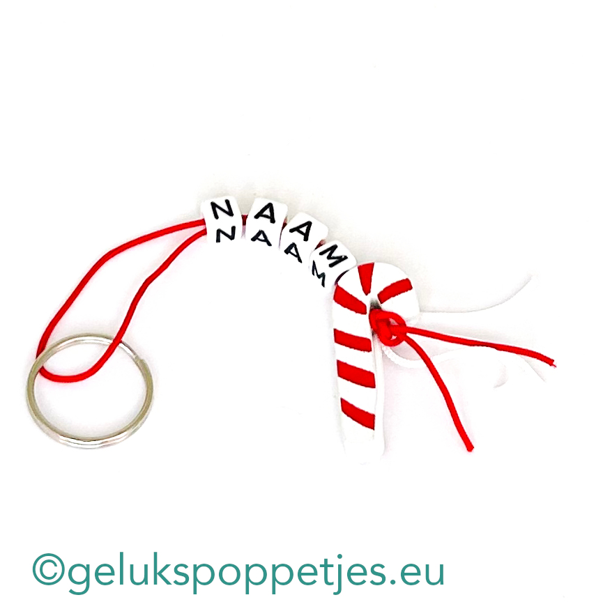 Naam sleutelhanger met zuurstok gelukshangertje