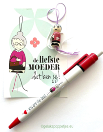 Gelukspoppetjes pen "you are the best" voor moeder of oma