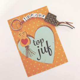 Topjuf sleutelhanger met gelukspoppetjes kaartje giftset