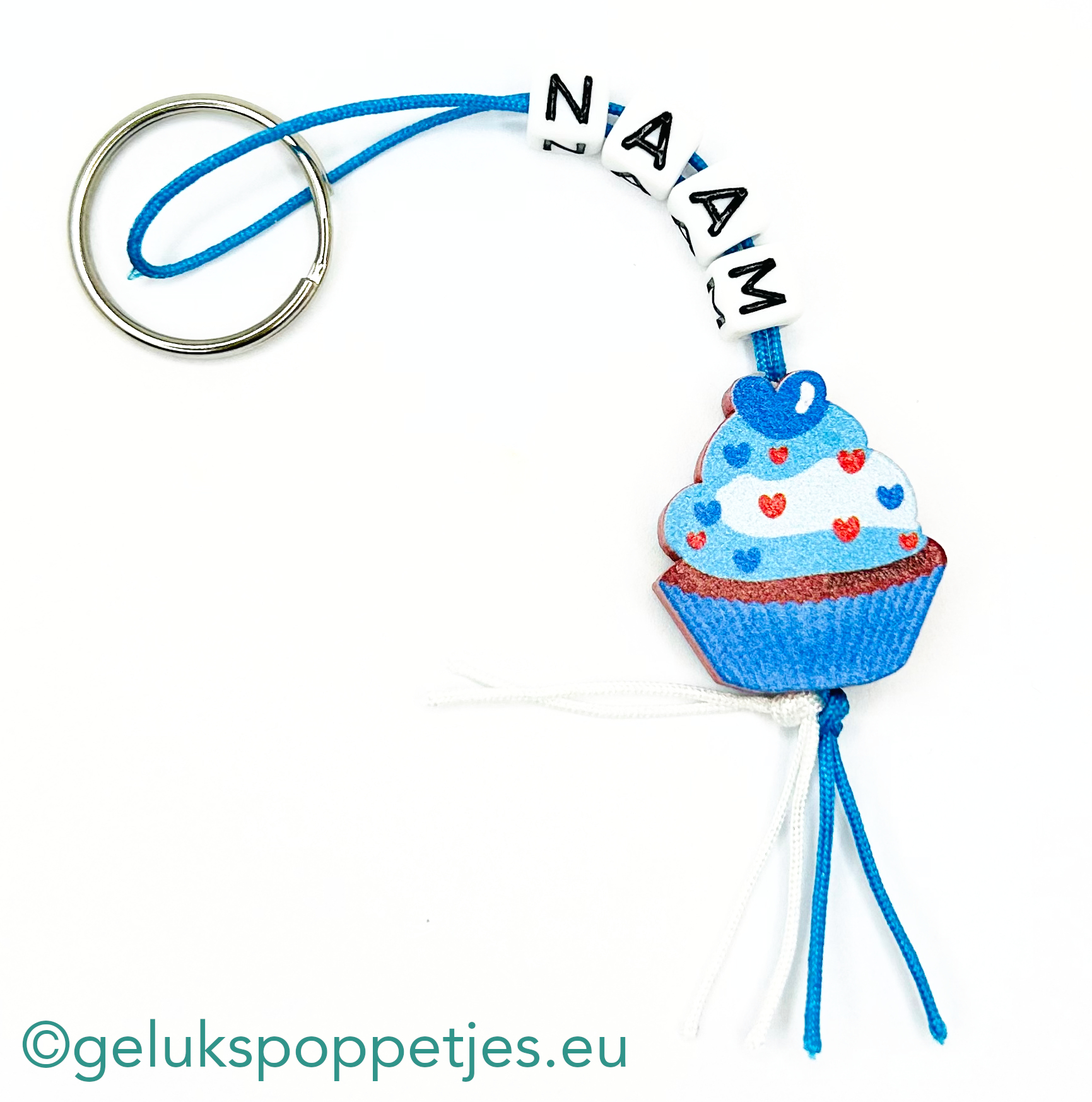 Naam sleutelhanger met blauwe cupcake