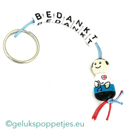 Bedankt sleutelhanger met gelukspoppetje dokter