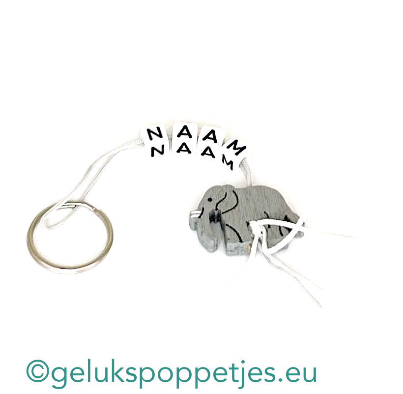 Naam sleutelhanger met olifant gelukspoppetje