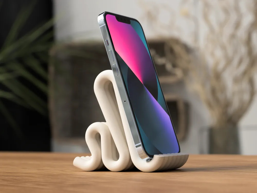 3D-geprinte Telefoonhouder – Minimalistisch Golvend Design