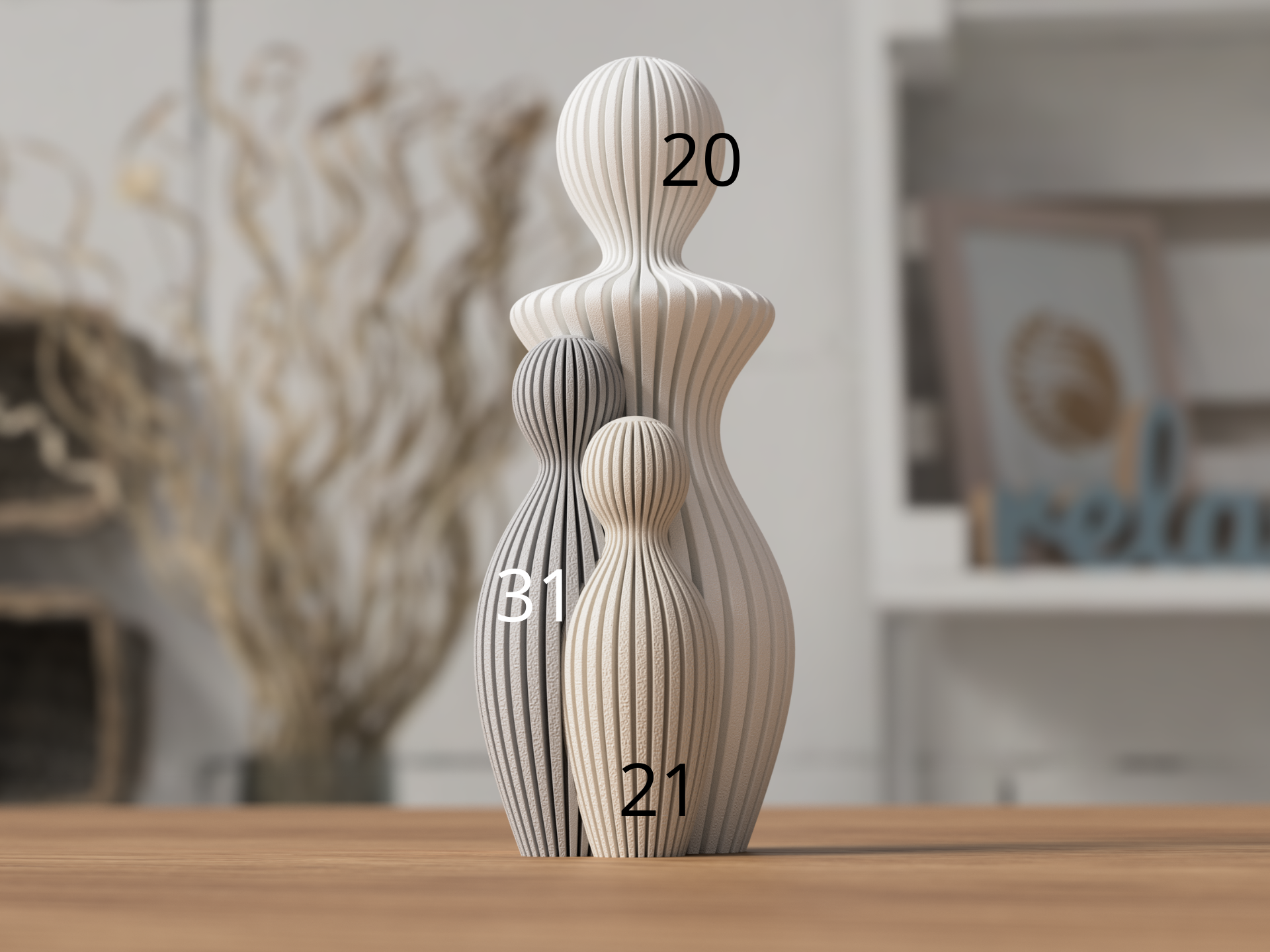 Modern 3d geprint beeldje mama met 2 kinderen