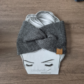 Gebreide hoofdband donkergrijs – dubbel gebreid, warme winter hoofdband van acryl