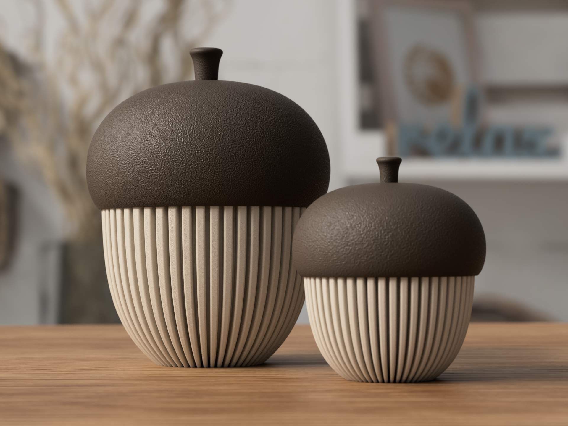 3D-geprinte eikels in PLA – herfstdecoratie in twee maten
