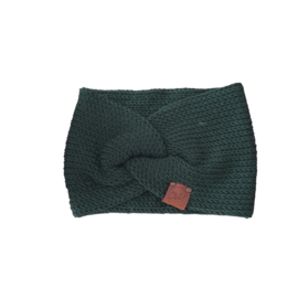 Gebreide hoofdband donkergroen – dubbel gebreid, warme winter hoofdband van merino wol