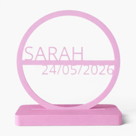 Gepersonaliseerde naamcirkel met datum – communie / lentefeest / geboortebord – 3D geprint decoratie (36 kleuren)
