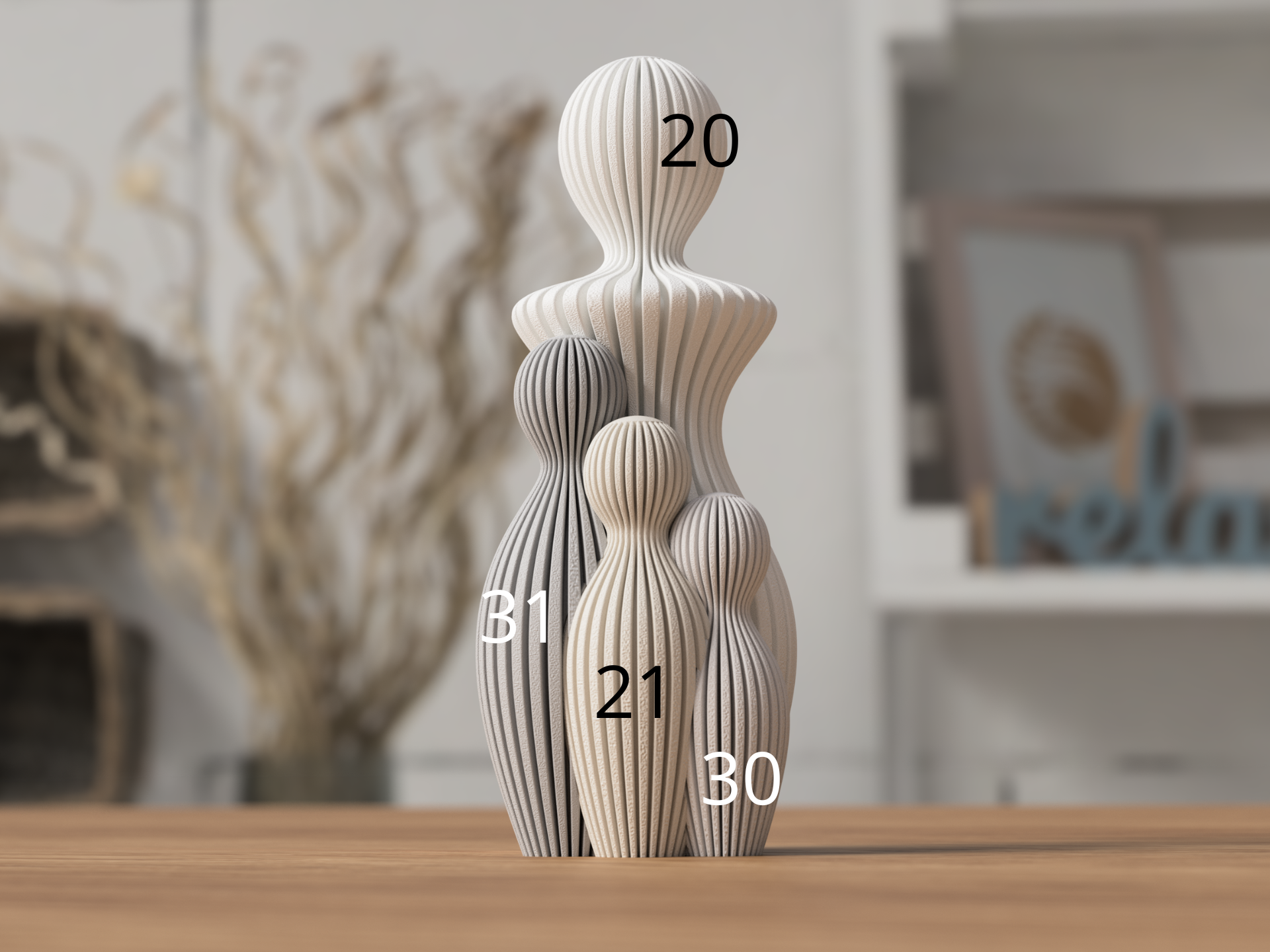 Modern 3d geprint beeldje mama met 3 kinderen