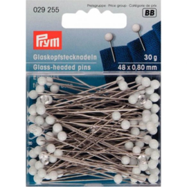 Prym glaskopspelden 0,80 x 48 mm zilver met witte kop