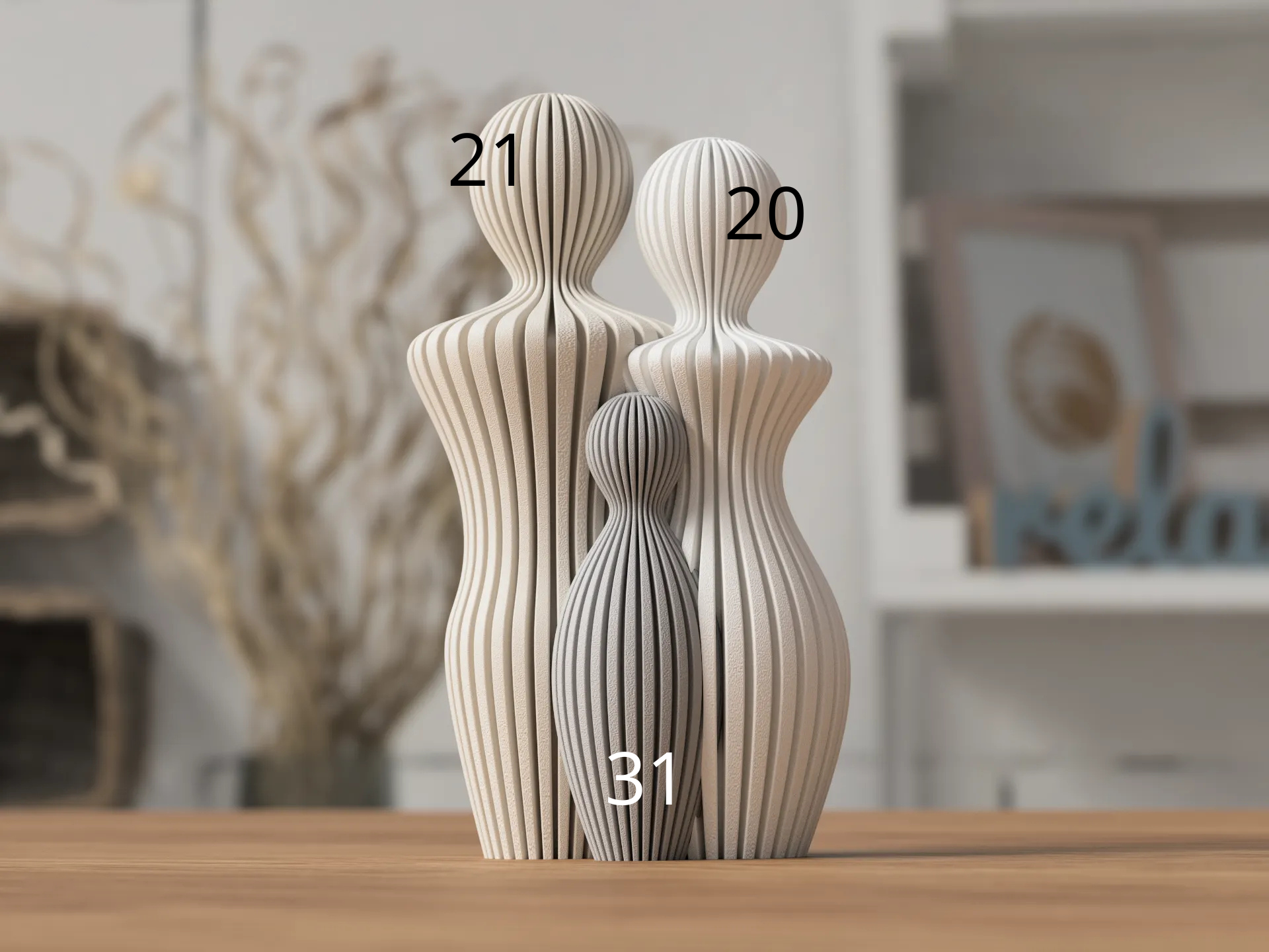 Modern 3d geprint beeldje gezin met 1 kind