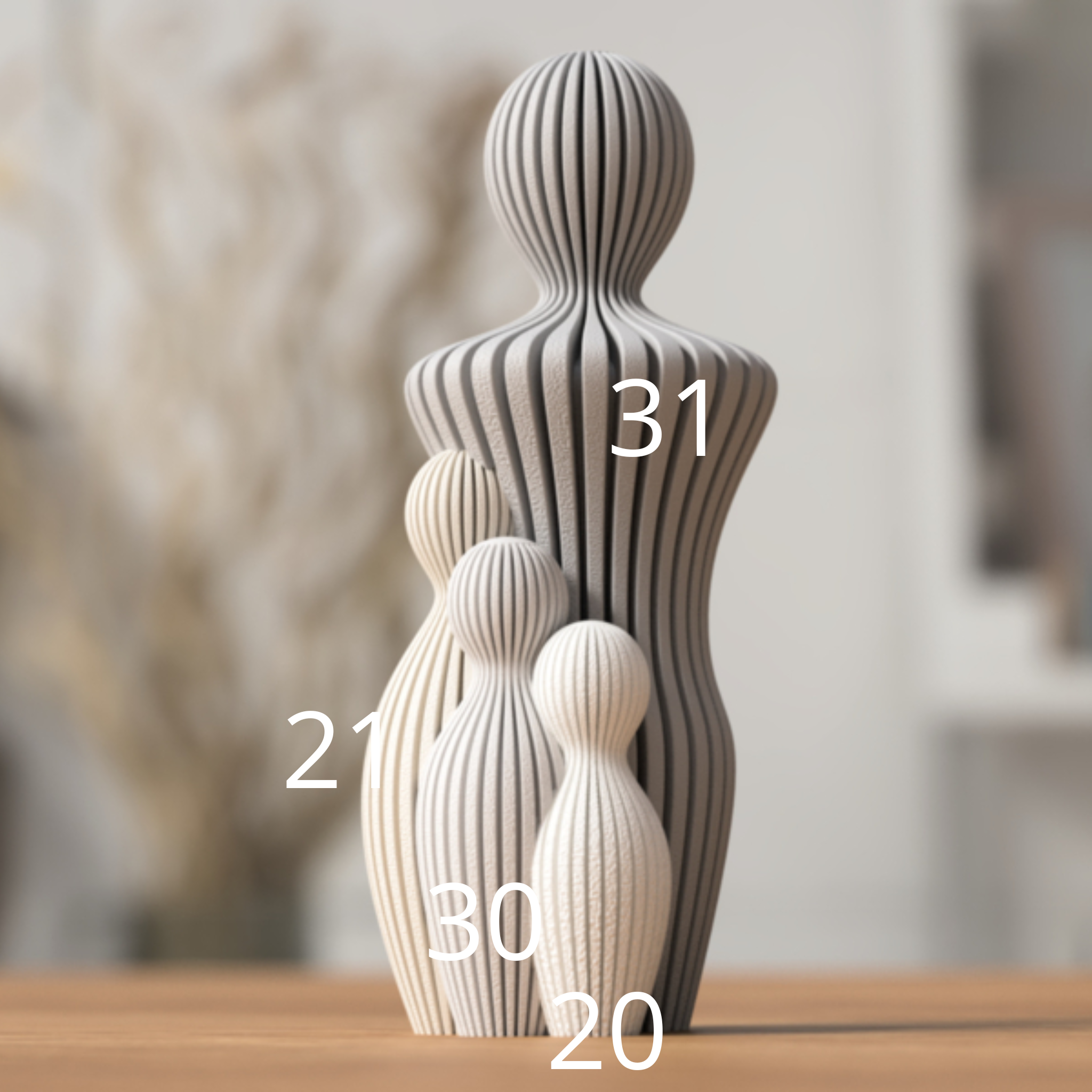 Modern 3d geprint beeldje papa met 3 kinderen