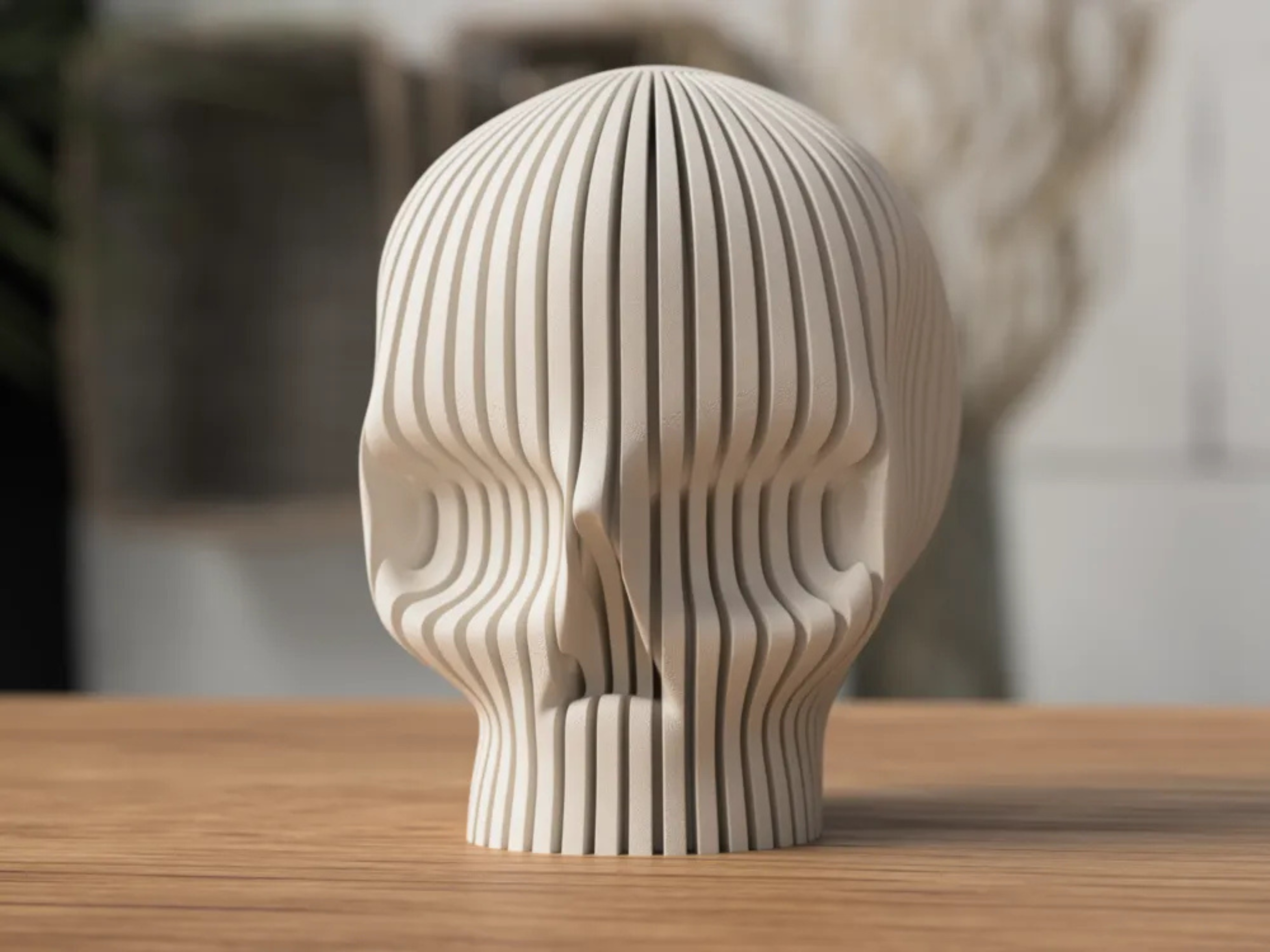 3D-geprinte Schedel – Modern Ribbelontwerp als Decoratiestuk