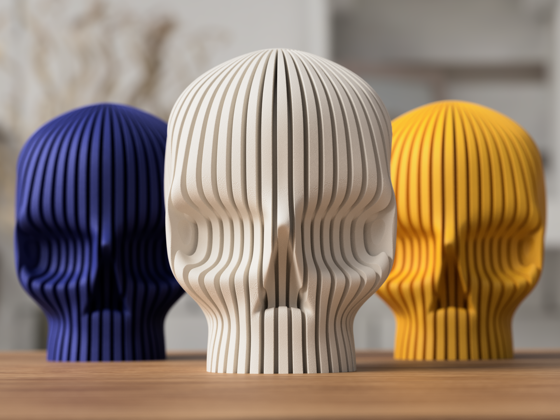 3D-geprinte Schedel – Modern Ribbelontwerp als Decoratiestuk