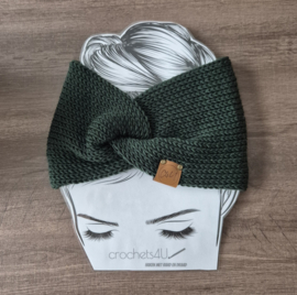 Gebreide hoofdband donkergroen – dubbel gebreid, warme winter hoofdband van merino wol