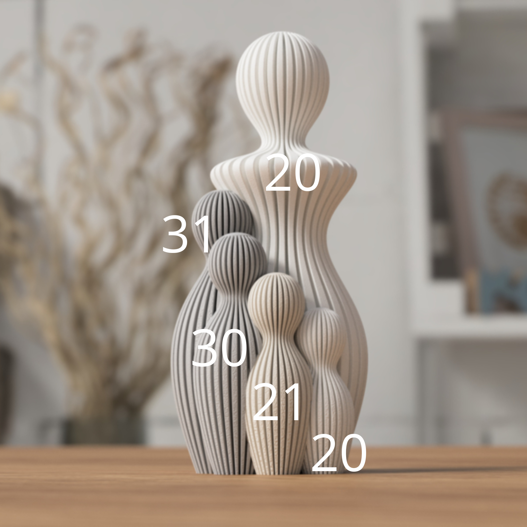 Modern 3d geprint beeldje mama met 4 kinderen
