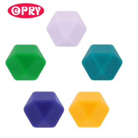 Opry Siliconen kralen hexagon 17mm - assortiment 5 kralen