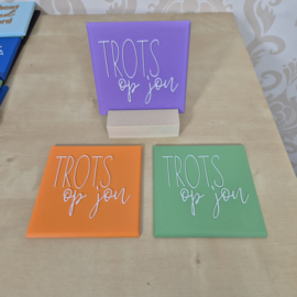 3D geprinte tegeltjes met tekst – keuze uit kleuren & houder