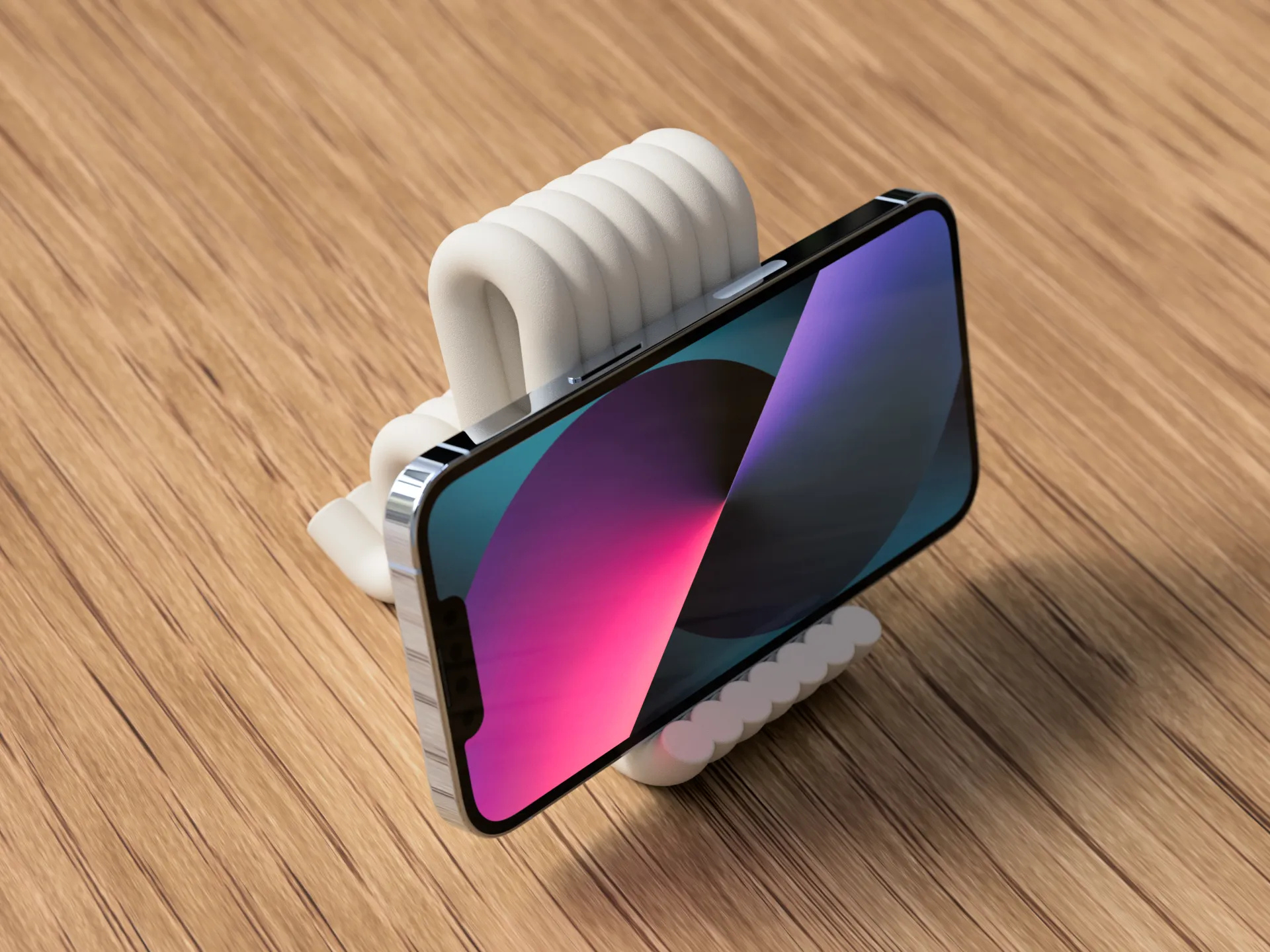3D-geprinte Telefoonhouder – Minimalistisch Golvend Design