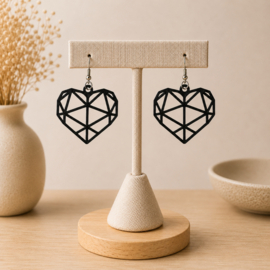 3D-geprinte hart oorbellen | Moderne geometrische hart oorbellen | Antiek zilveren RVS oorhaakjes | 36 kleuren